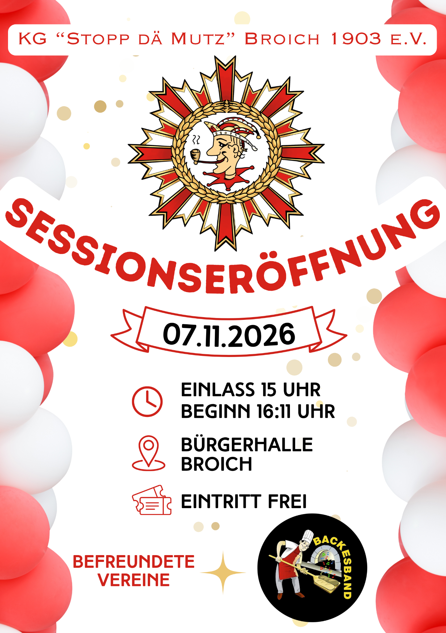 Flyer Sessionseröffnung am 07. November 2026 in der Bürgerhalle Broich